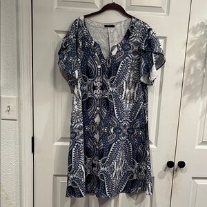 Reborn Navy and White Abstract Dress with Pockets
